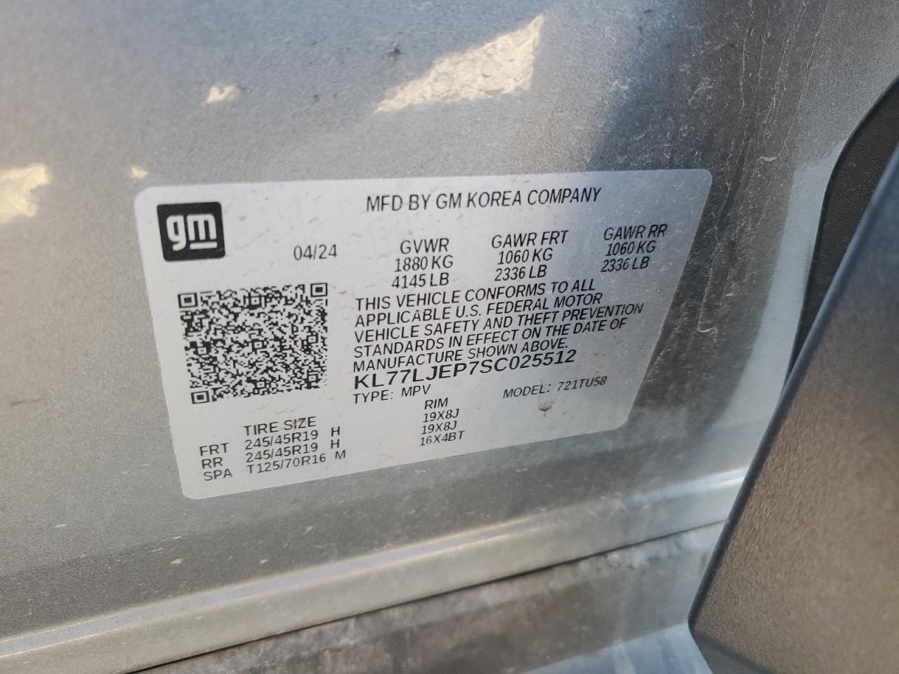 2025 Chevrolet Trax 2Rs VIN: KL77LJEP7SC025512 Lot: 85728485