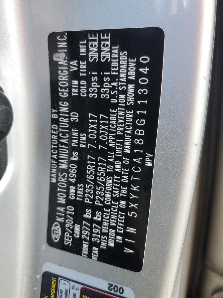 2011 Kia Sorento Base VIN: 5XYKTCA18BG113040 Lot: 85011765