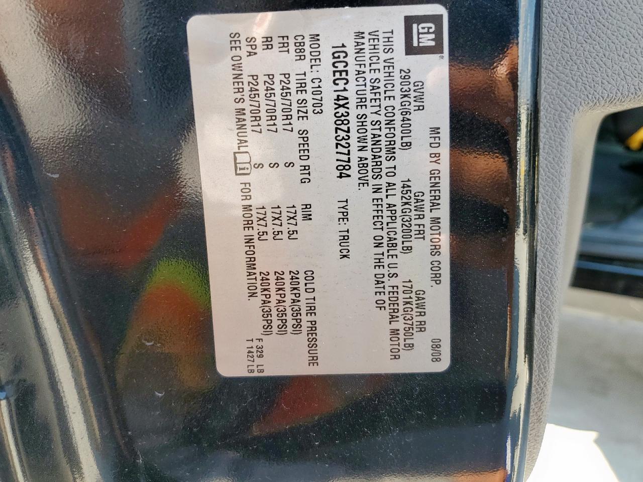 2008 Chevrolet Silverado C1500 VIN: 1GCEC14X38Z327784 Lot: 84939805