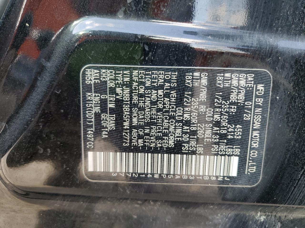 2023 Nissan Rogue Sv VIN: JN8BT3BA5PW412773 Lot: 89511255