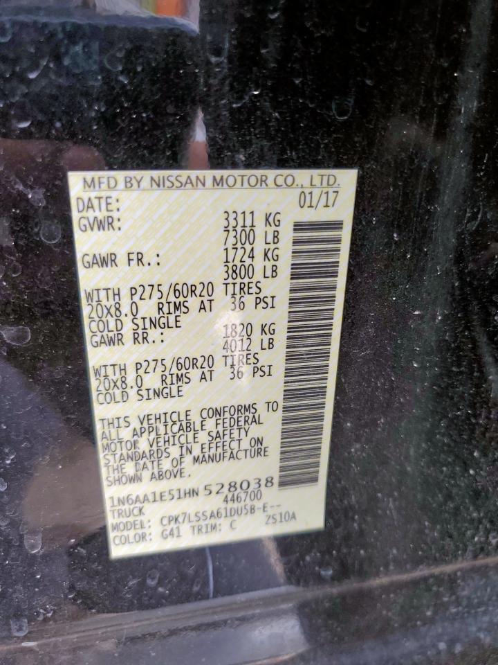 2017 Nissan Titan Sv VIN: 1N6AA1E51HN528038 Lot: 86065495