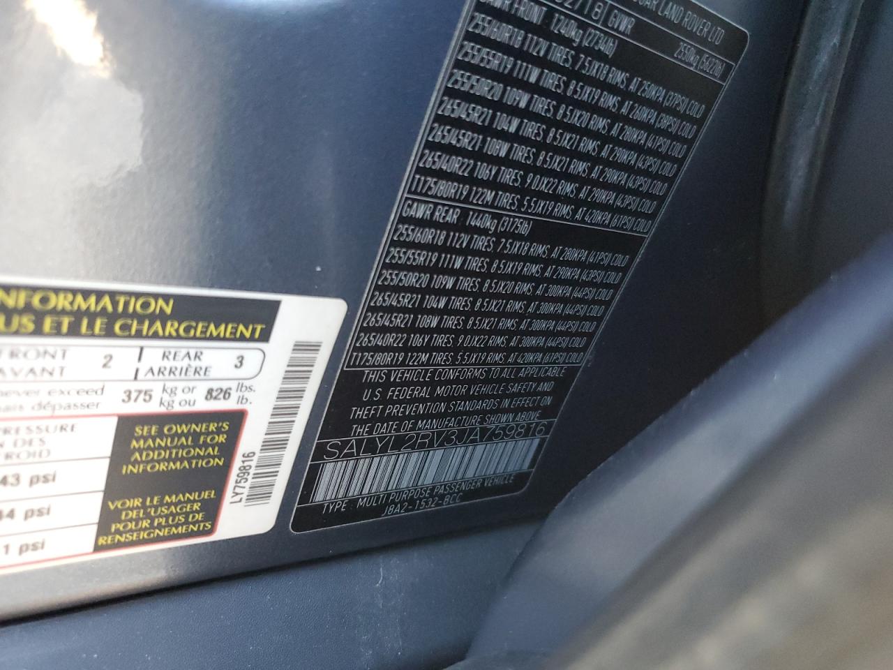 2018 Land Rover Range Rover Velar R-Dynamic Se VIN: SALYL2RV3JA759816 Lot: 82346405