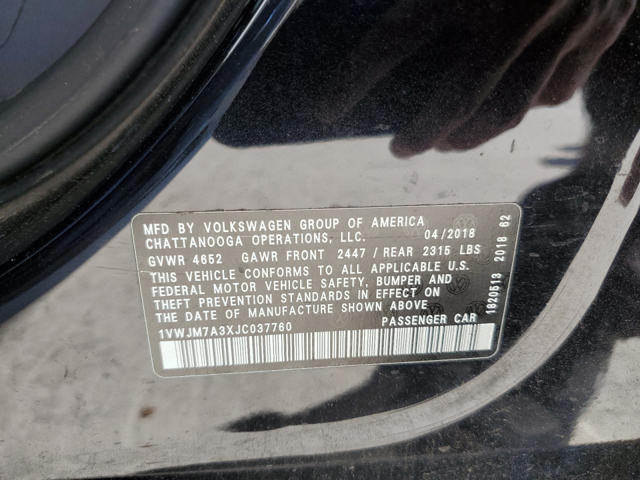2018 Volkswagen Passat Gt VIN: 1VWJM7A3XJC037760 Lot: 82001535