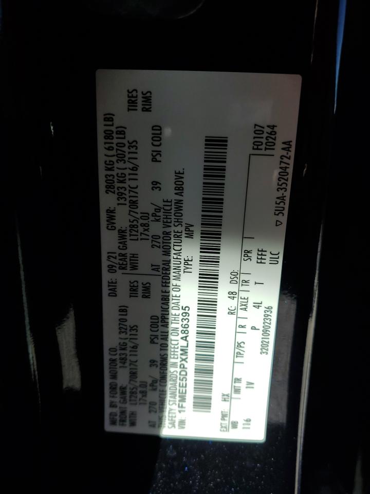 2021 Ford Bronco Base VIN: 1FMEE5DPXMLA86395 Lot: 84891115