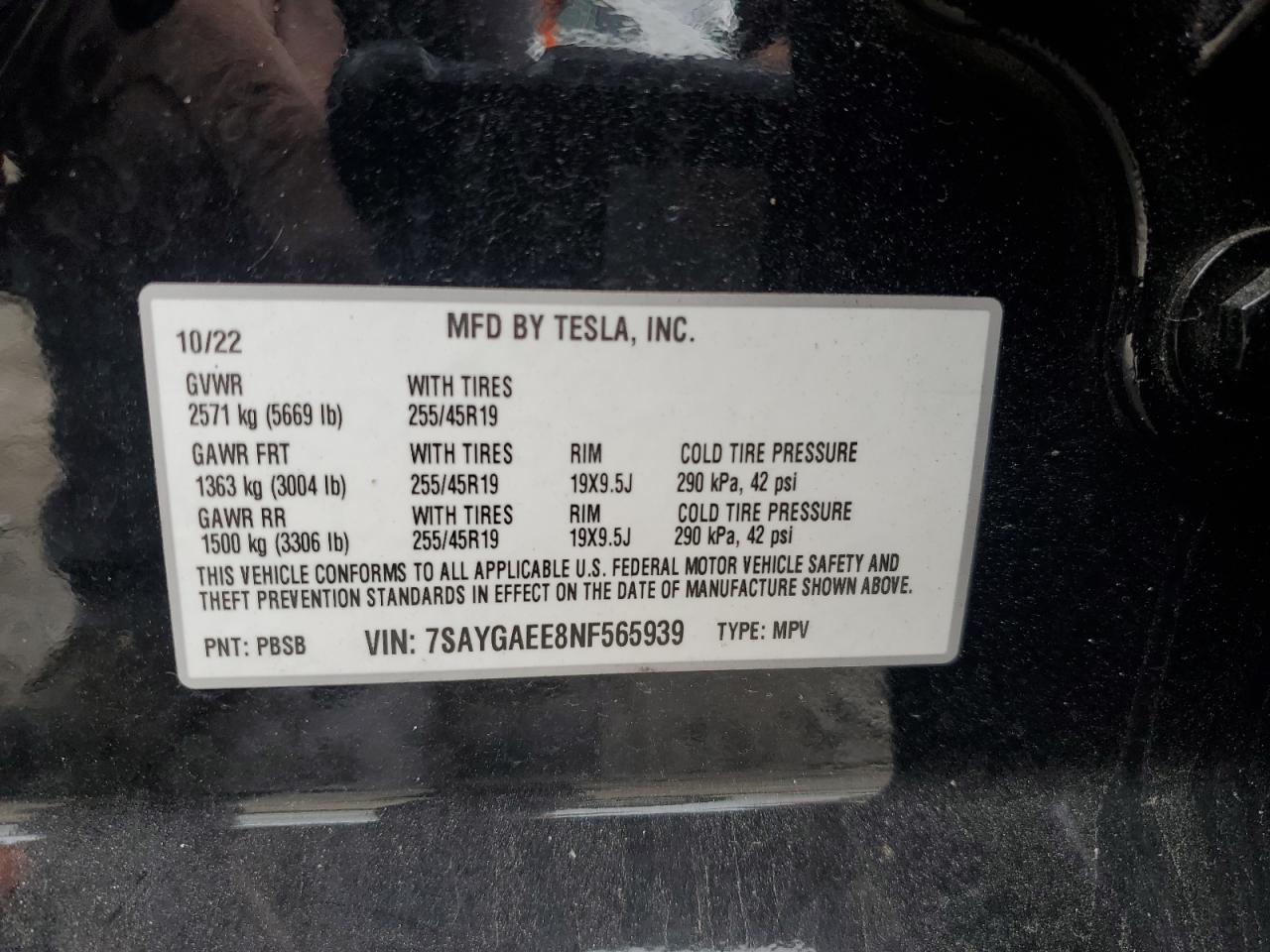 2022 Tesla Model Y VIN: 7SAYGAEE8NF565939 Lot: 86763055