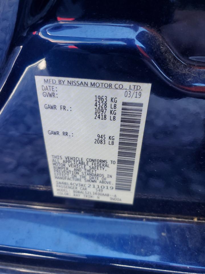 2019 Nissan Altima Sr VIN: 1N4BL4CV3KC211019 Lot: 86494295