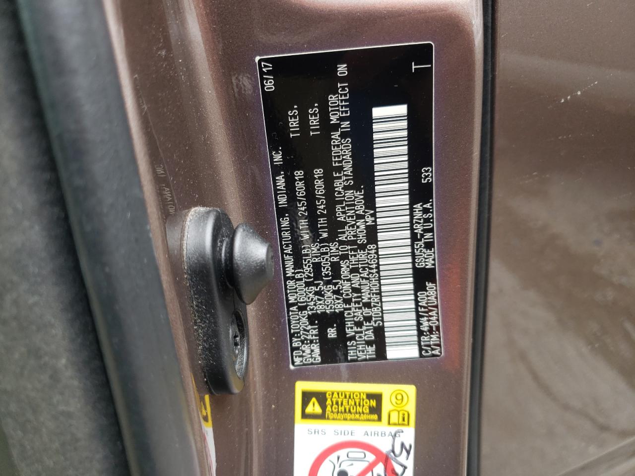 2017 Toyota Highlander Le VIN: 5TDBZRFH0HS446948 Lot: 82451485