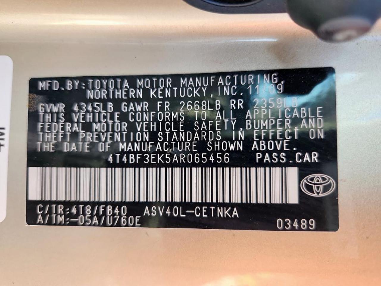 2010 Toyota Camry Base VIN: 4T4BF3EK5AR065456 Lot: 86713585