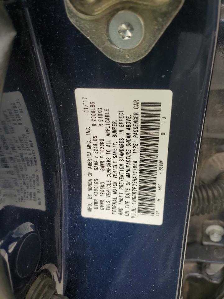2017 Honda Accord Lx VIN: 1HGCR2F33HA137988 Lot: 85810455