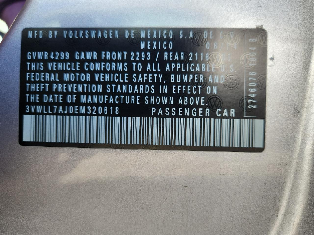 2014 Volkswagen Jetta Tdi VIN: 3VWLL7AJ0EM320618 Lot: 84967385