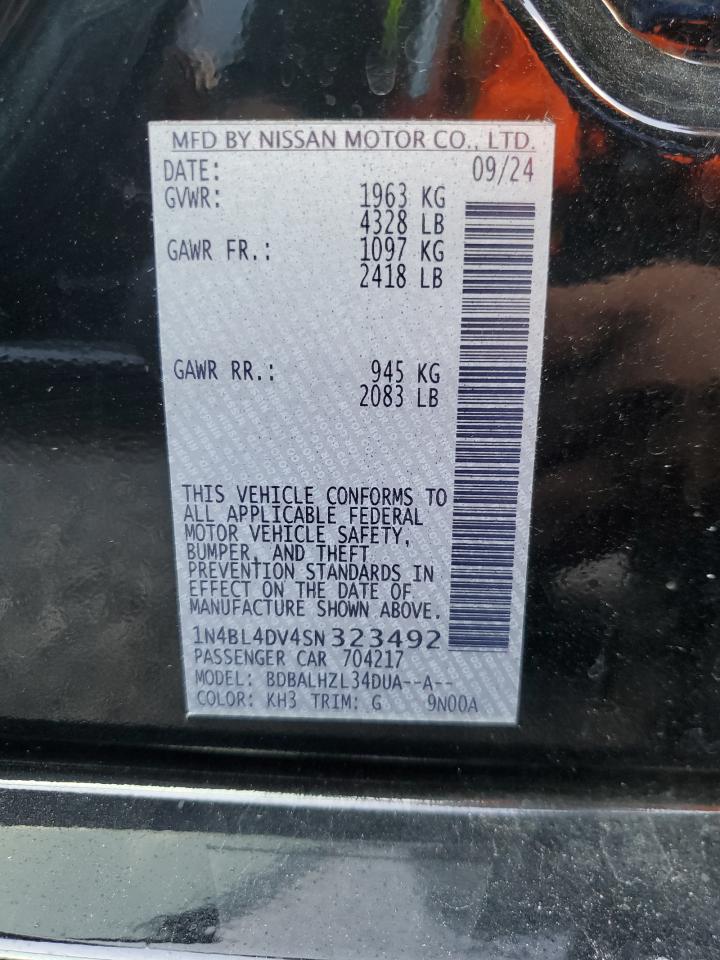 2025 Nissan Altima Sv VIN: 1N4BL4DV4SN323492 Lot: 84933625