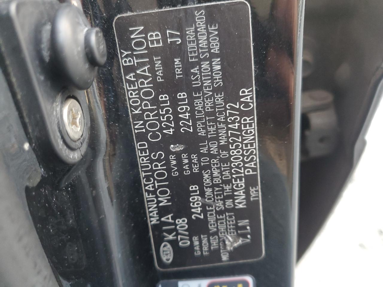2008 Kia Optima Lx VIN: KNAGE123085274372 Lot: 85877255