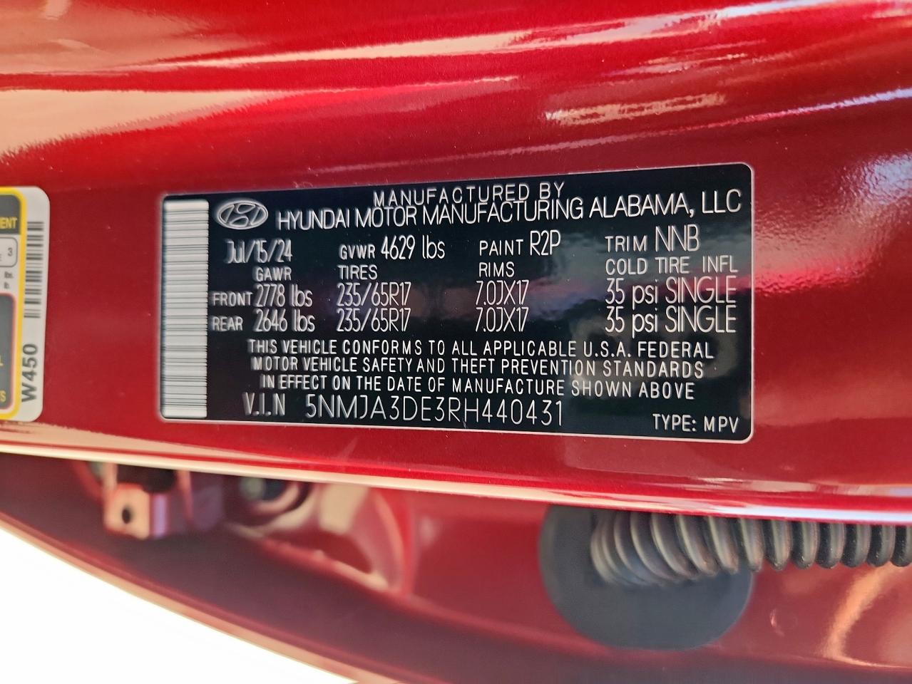 2024 Hyundai Tucson Se VIN: 5NMJA3DE3RH440431 Lot: 85892675