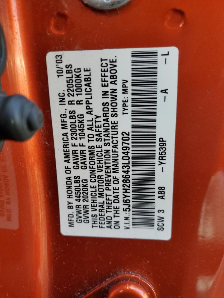 2003 Honda Element Ex VIN: 5J6YH28643L049702 Lot: 87056785