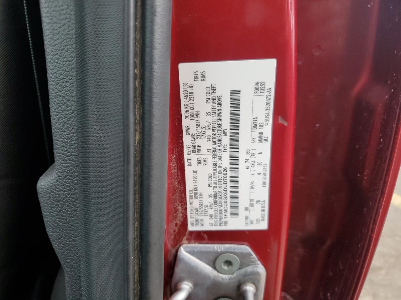 2013 Ford Escape Se VIN: 1FMCU0GX6DUD70626 Lot: 85928075