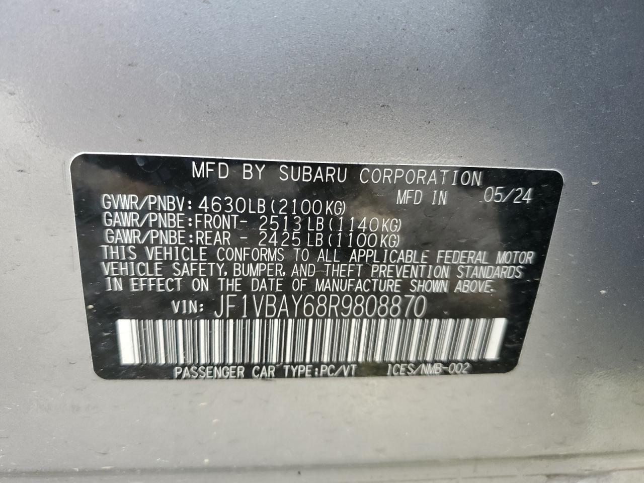 2024 Subaru Wrx Tr VIN: JF1VBAY68R9808870 Lot: 82569335