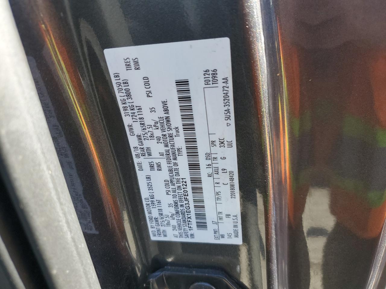 2018 Ford F150 Super Cab VIN: 1FTFX1EG3JFE01221 Lot: 82355245