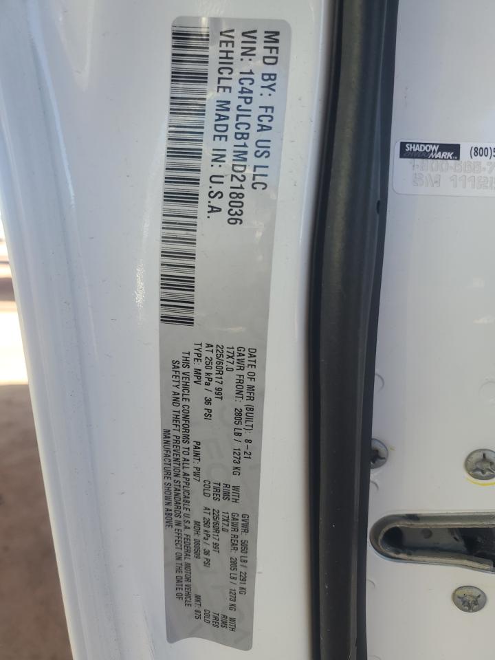 2021 Jeep Cherokee Latitude VIN: 1C4PJLCB1MD218036 Lot: 84981405