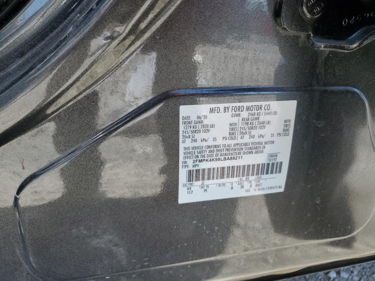 2020 Ford Edge Titanium VIN: 2FMPK4K98LBA88211 Lot: 81955425