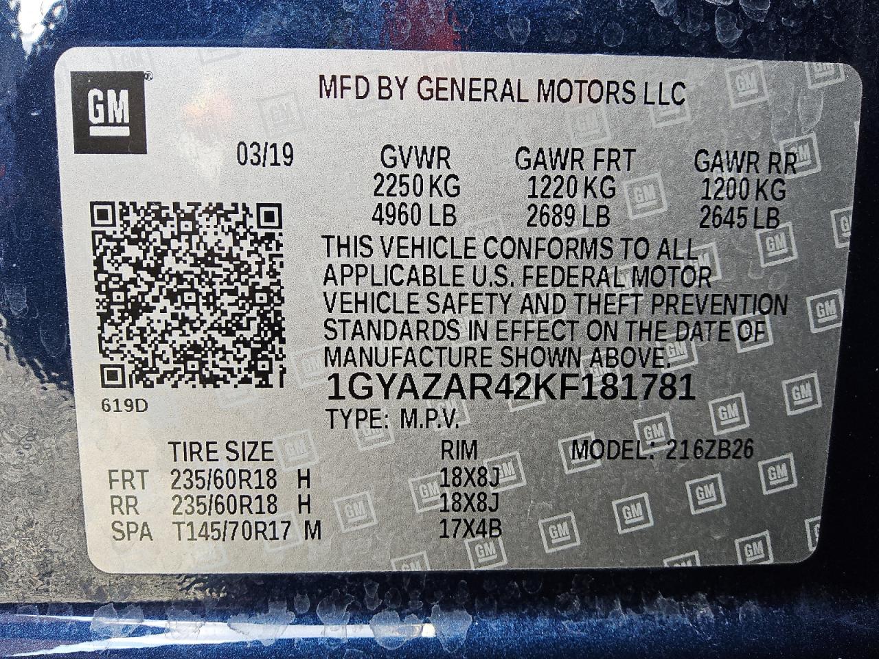 2019 Cadillac Xt4 Luxury VIN: 1GYAZAR42KF181781 Lot: 89523485