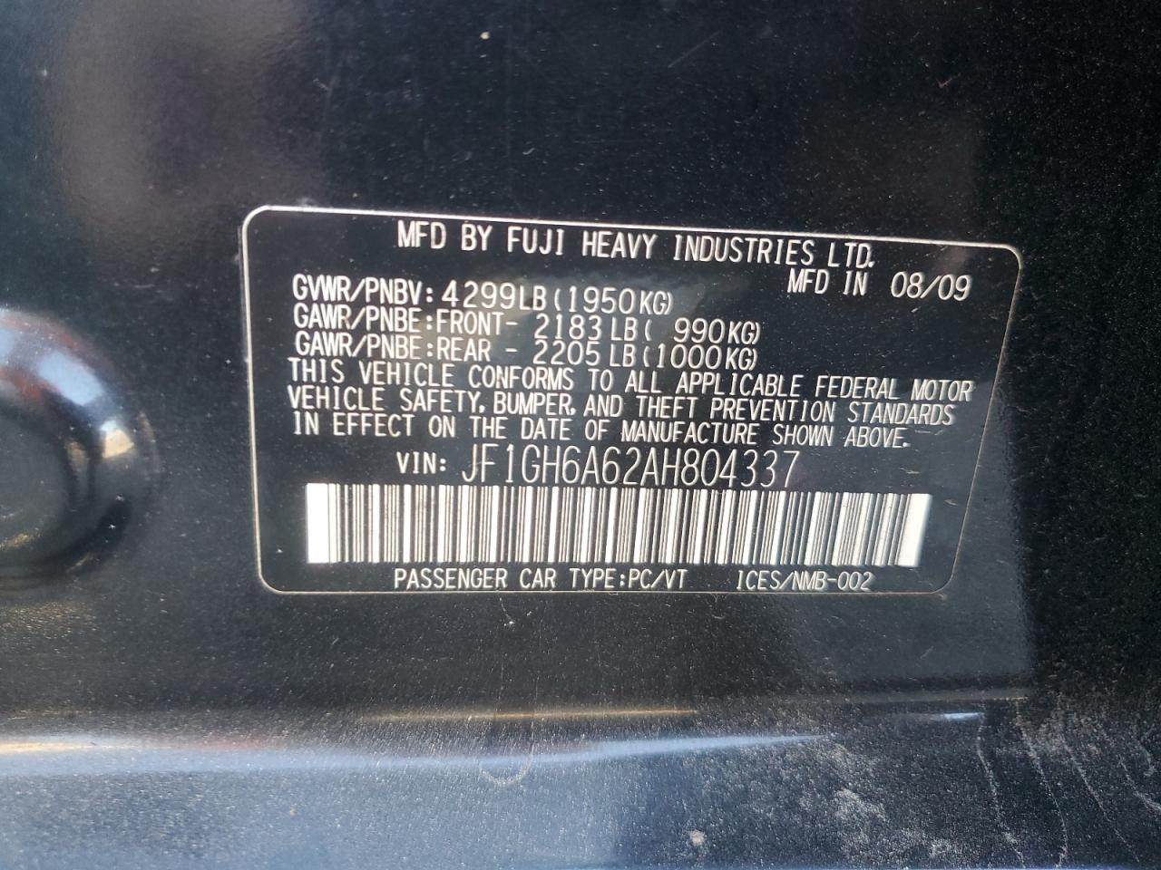 2010 Subaru Impreza 2.5I VIN: JF1GH6A62AH804337 Lot: 85535645