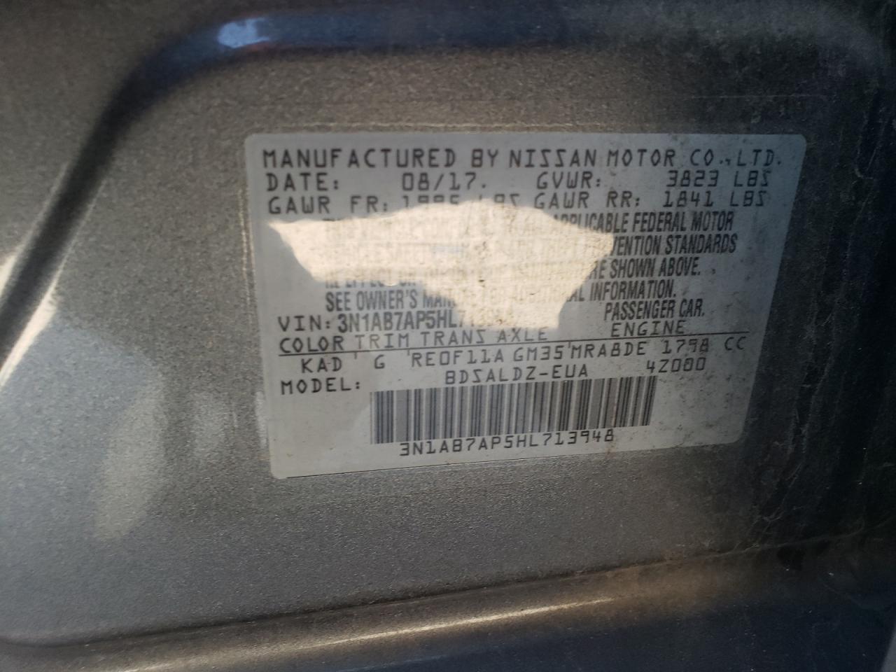 2017 Nissan Sentra S VIN: 3N1AB7AP5HL713948 Lot: 86220815