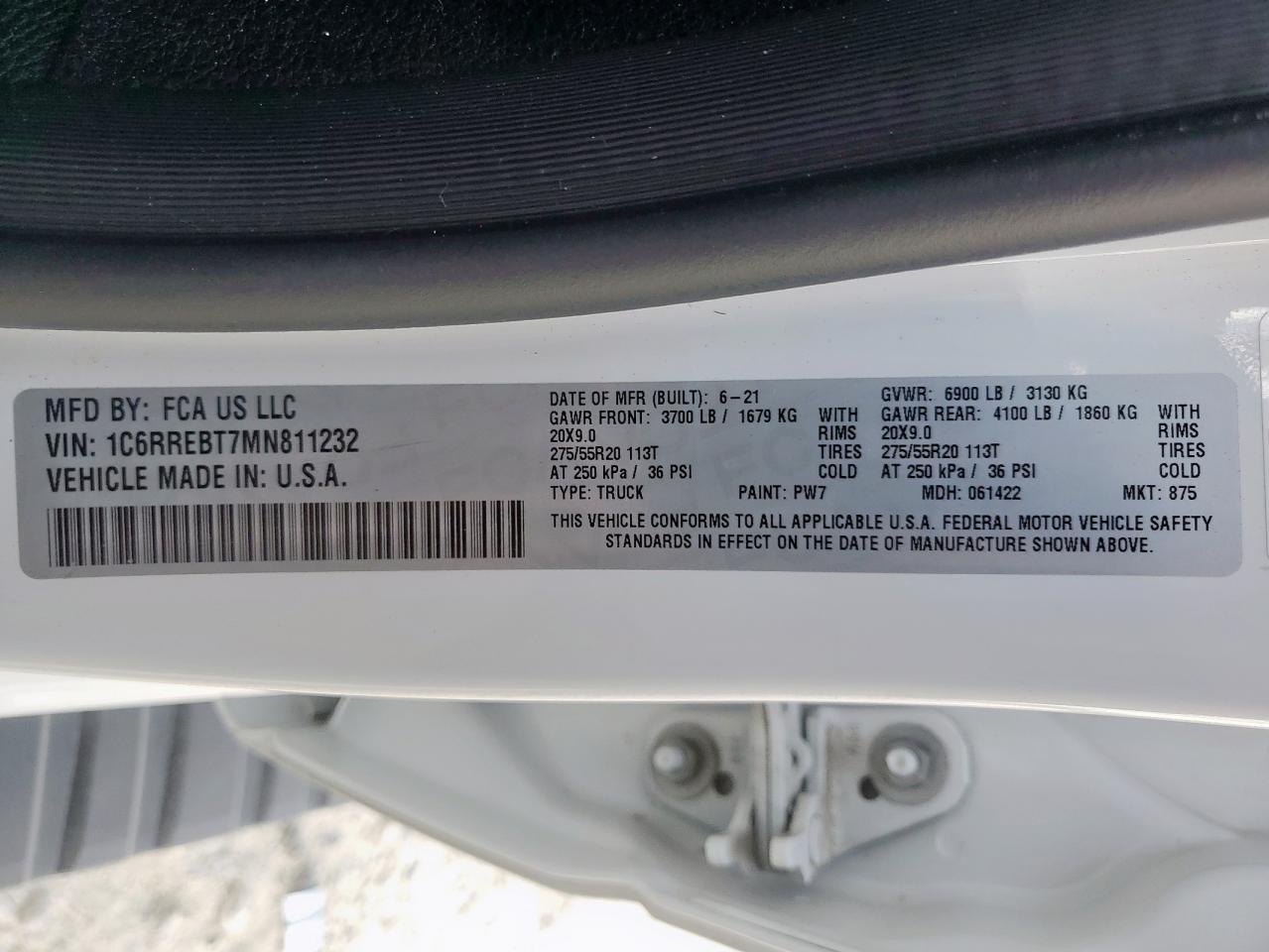 2021 Ram 1500 Big Horn/Lone Star VIN: 1C6RREBT7MN811232 Lot: 86161065