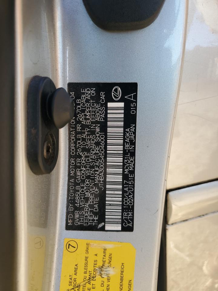 2004 Lexus Es 330 VIN: JTHBA30G545046001 Lot: 85339245