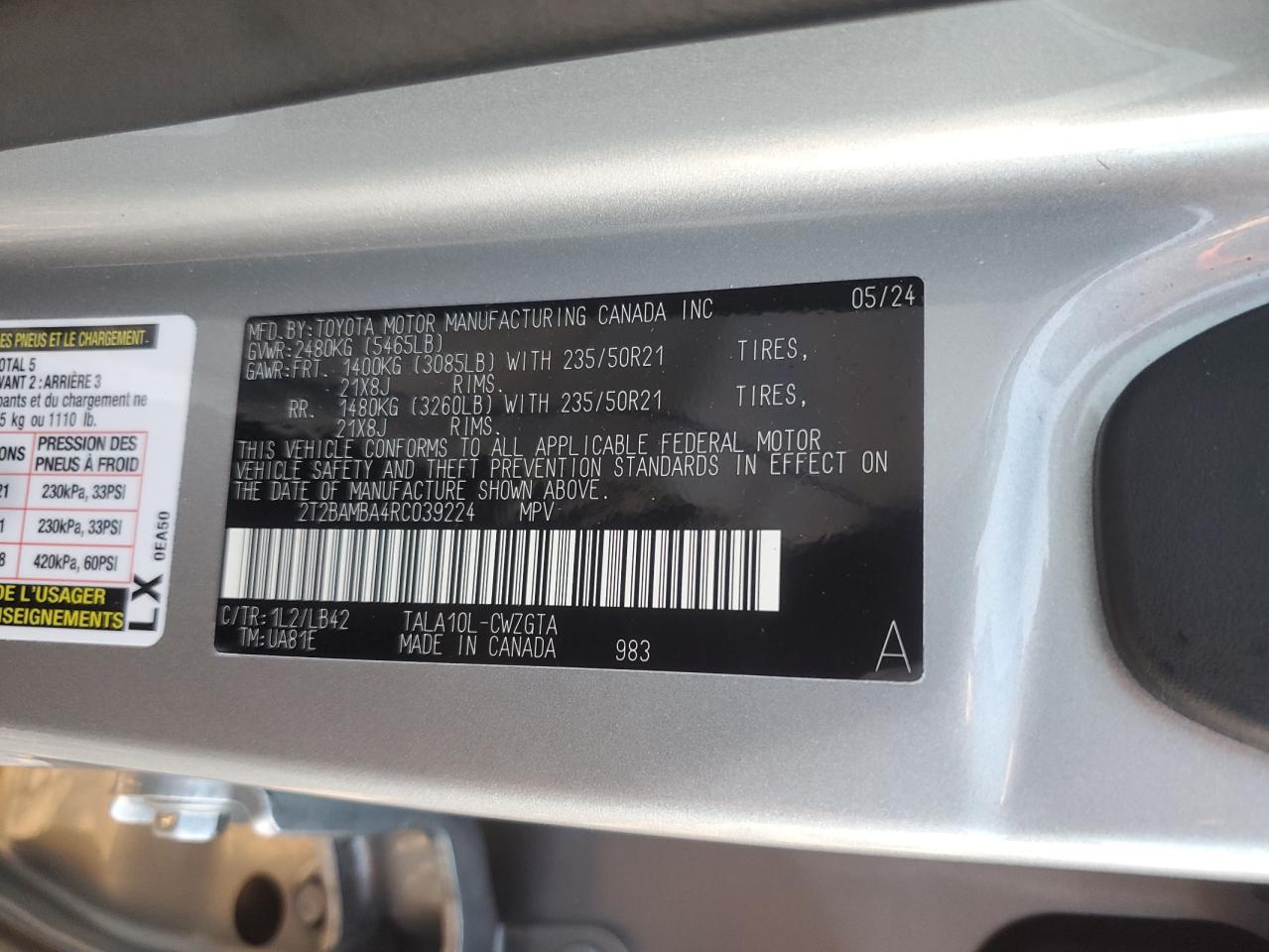 2024 Lexus Rx 350 Base VIN: 2T2BAMBA4RC039224 Lot: 90592105