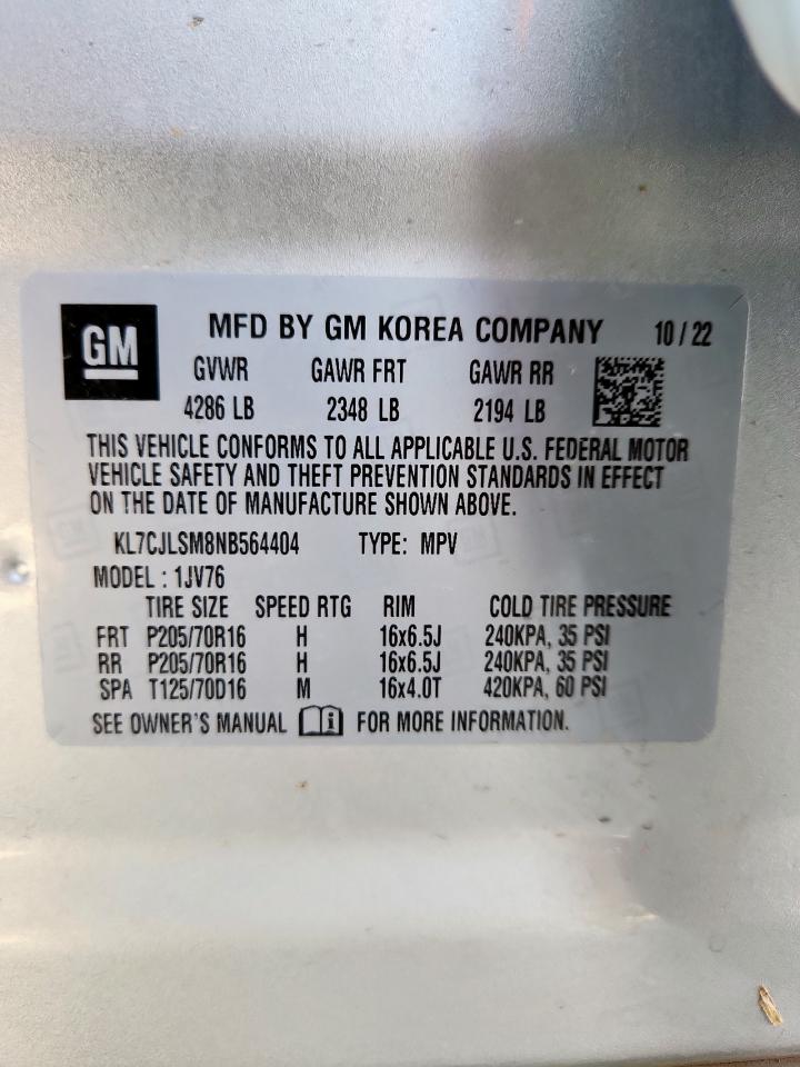 2022 Chevrolet Trax 1Lt VIN: KL7CJLSM8NB564404 Lot: 85778815