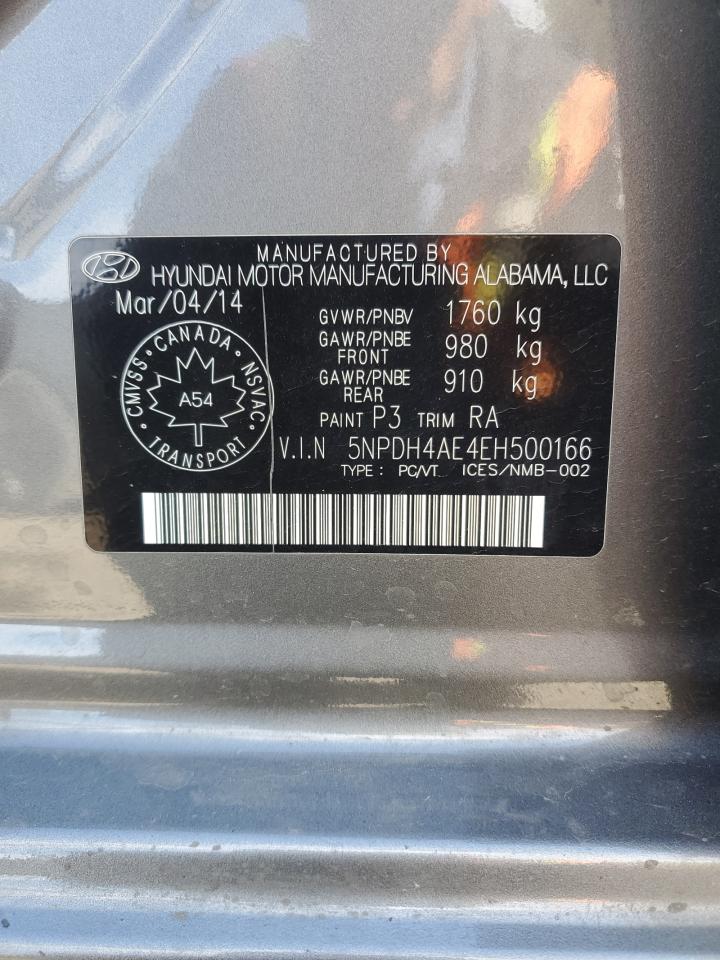 2014 Hyundai Elantra Se VIN: 5NPDH4AE4EH500166 Lot: 86165935