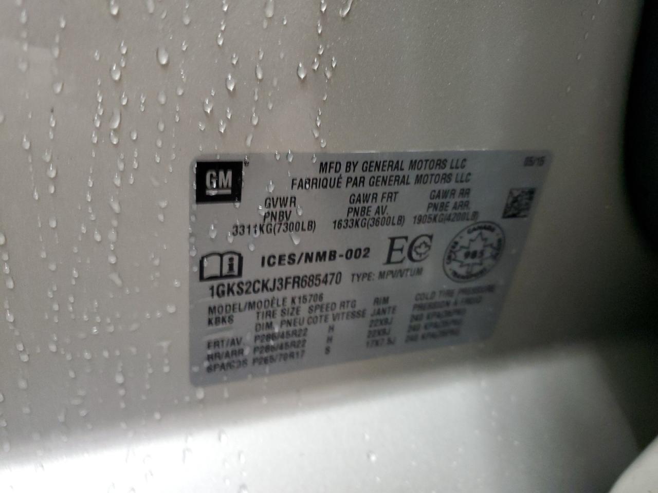 2015 GMC Yukon Denali VIN: 1GKS2CKJ3FR685470 Lot: 90424495