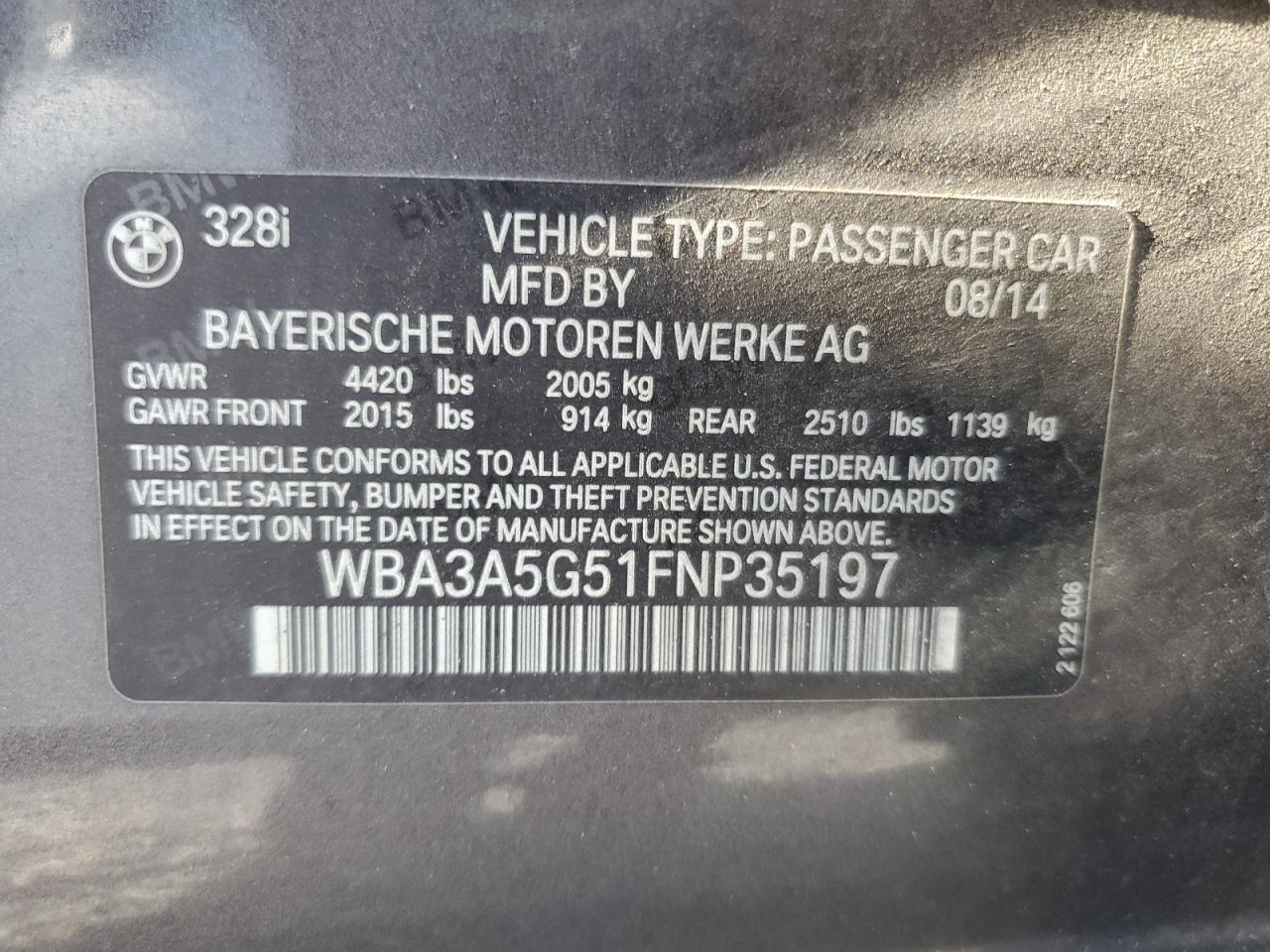 2015 BMW 328 I VIN: WBA3A5G51FNP35197 Lot: 81977605