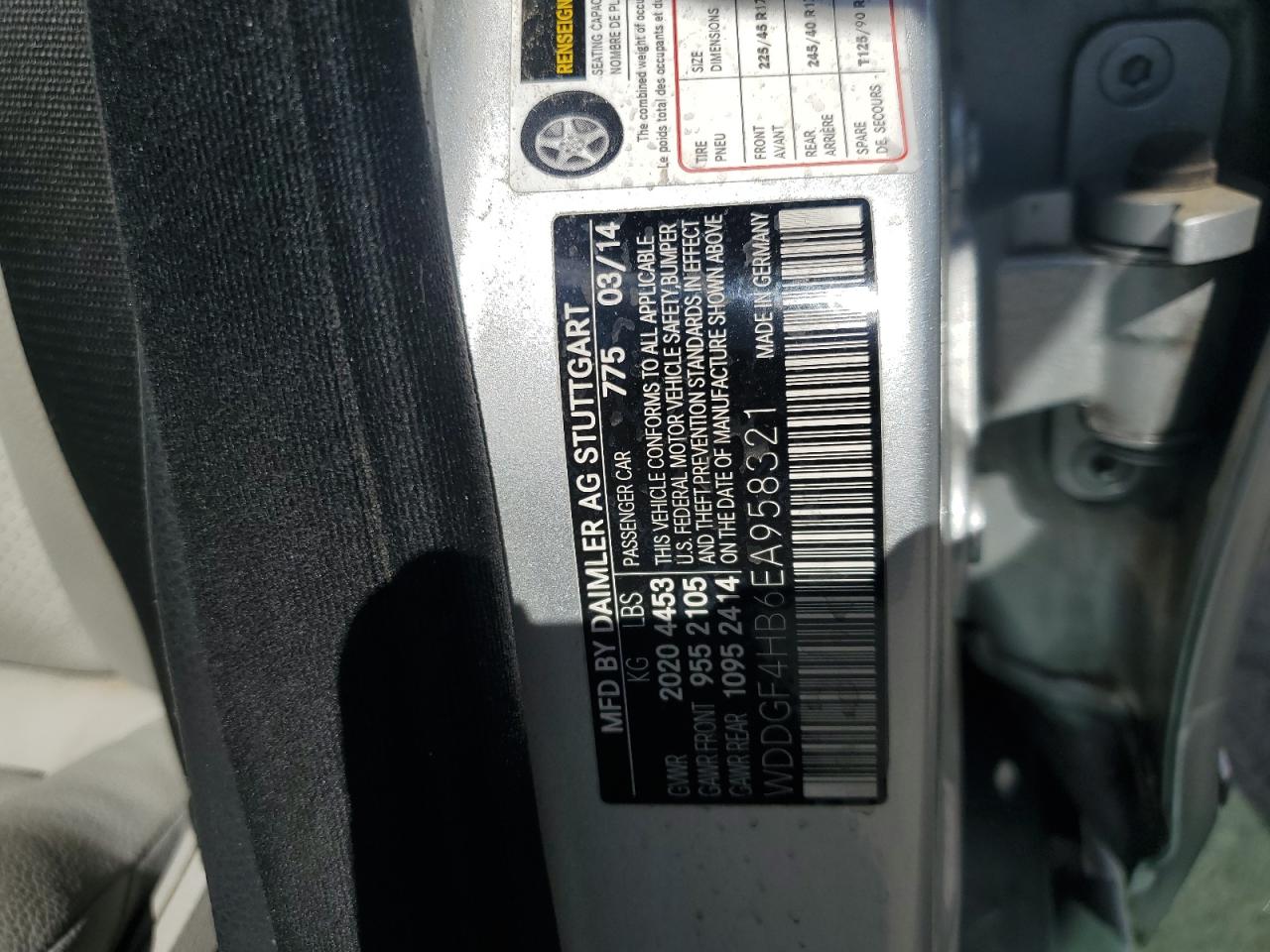 2014 Mercedes-Benz C 250 VIN: WDDGF4HB6EA958321 Lot: 84072285