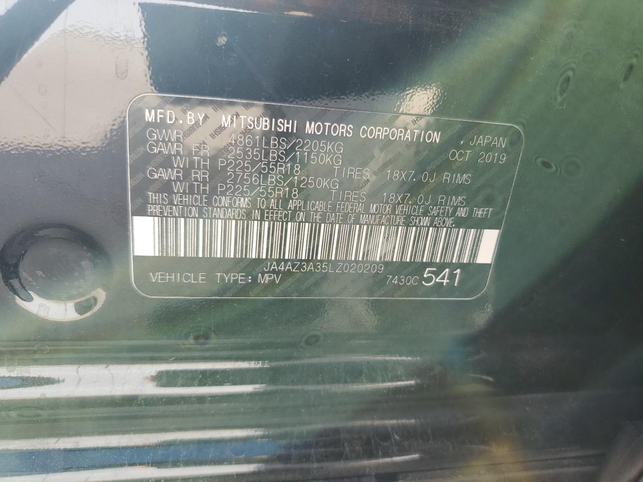 2020 Mitsubishi Outlander Se VIN: JA4AZ3A35LZ020209 Lot: 89924095