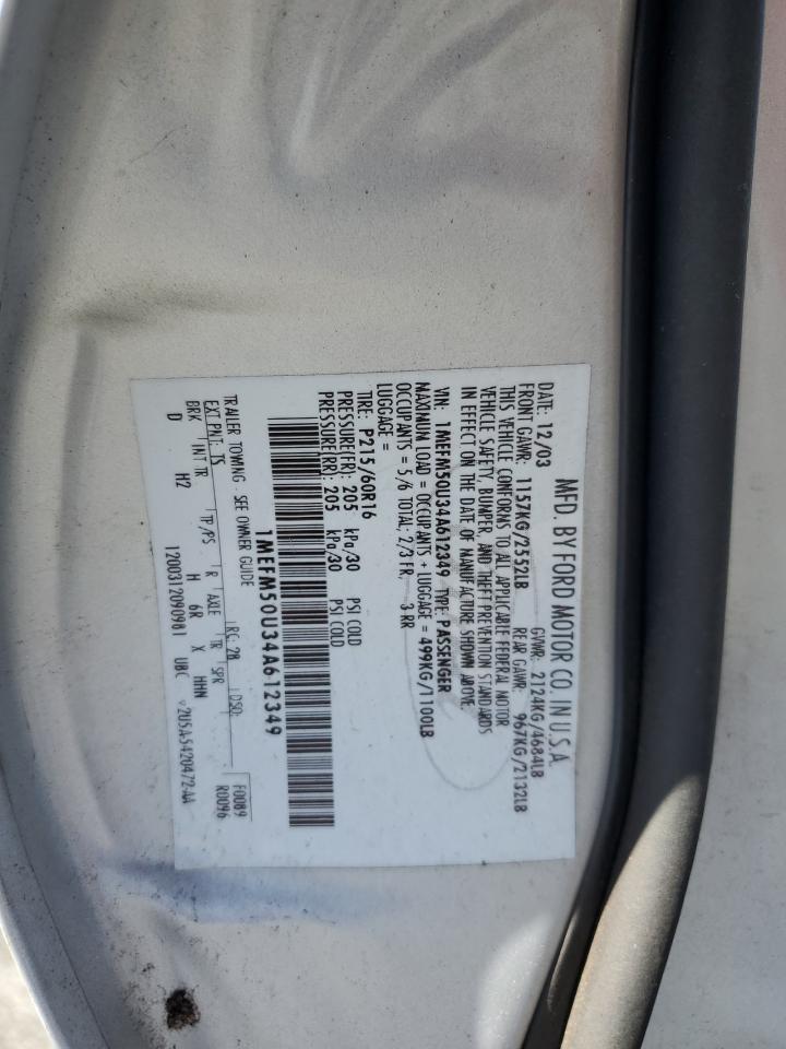 2004 Mercury Sable Gs VIN: 1MEFM50U34A612349 Lot: 90674745