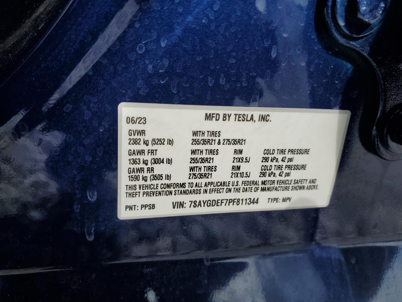 2023 Tesla Model Y VIN: 7SAYGDEF7PF811344 Lot: 87124875