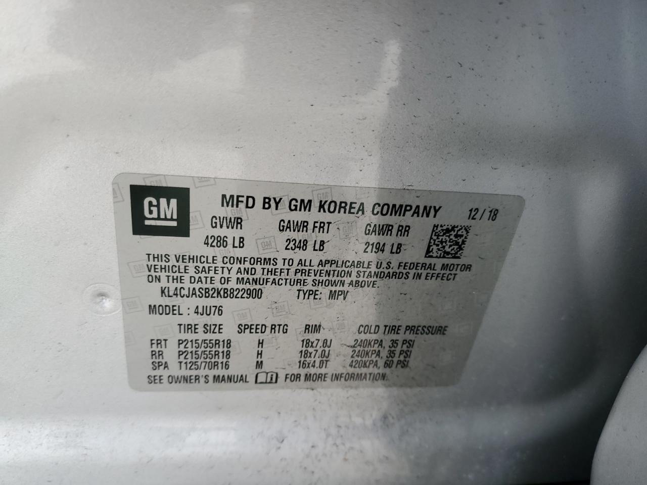 2019 Buick Encore Preferred VIN: KL4CJASB2KB822900 Lot: 86090865