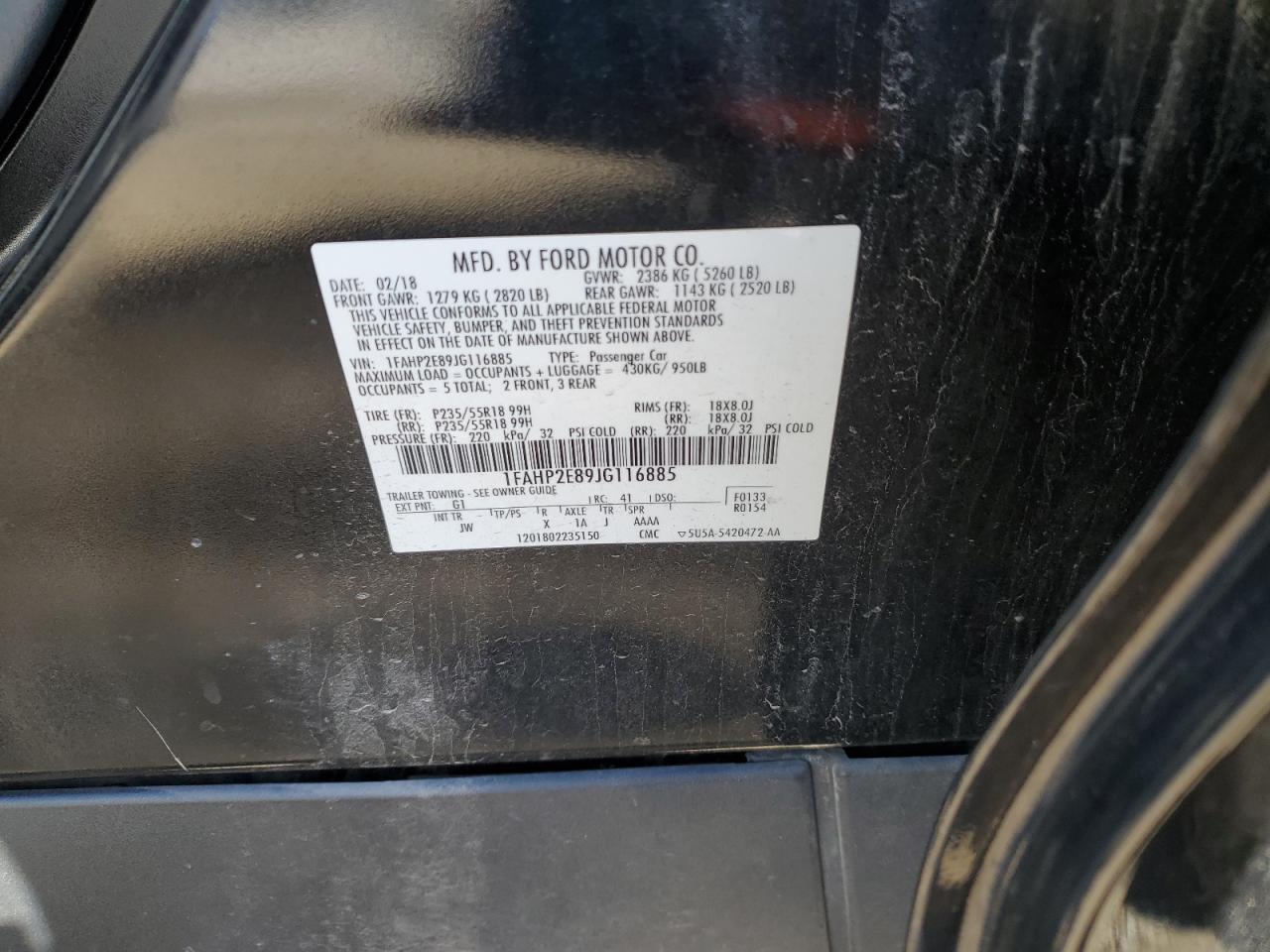 2018 Ford Taurus Sel VIN: 1FAHP2E89JG116885 Lot: 87390525