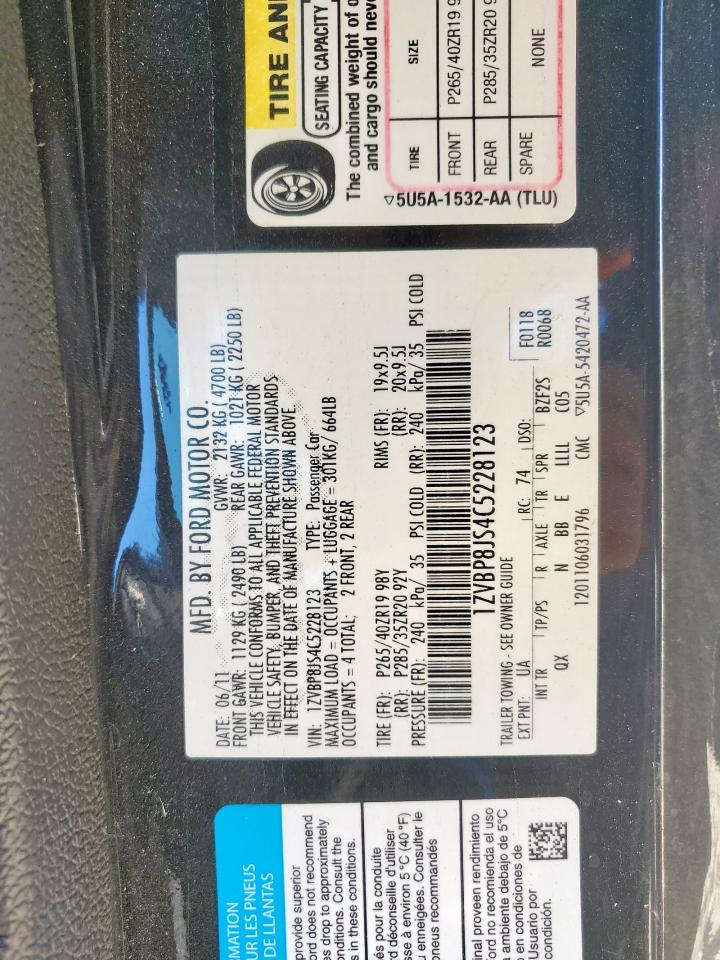 2012 Ford Mustang Shelby Gt500 VIN: 1ZVBP8JS4C5228123 Lot: 91044335