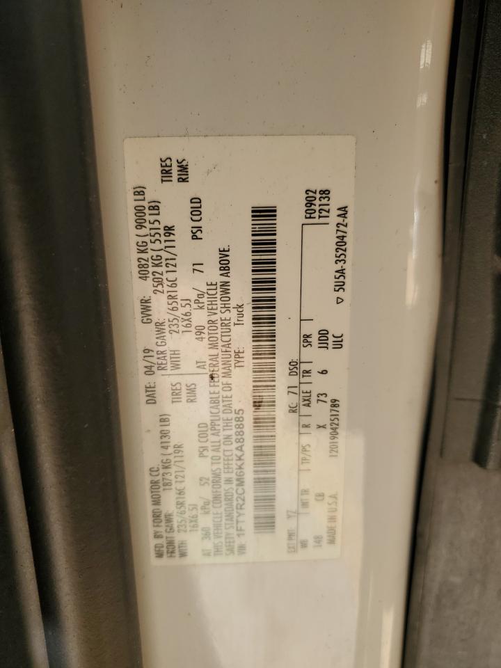 2019 Ford Transit T-250 VIN: 1FTYR2CM6KKA88885 Lot: 82631445