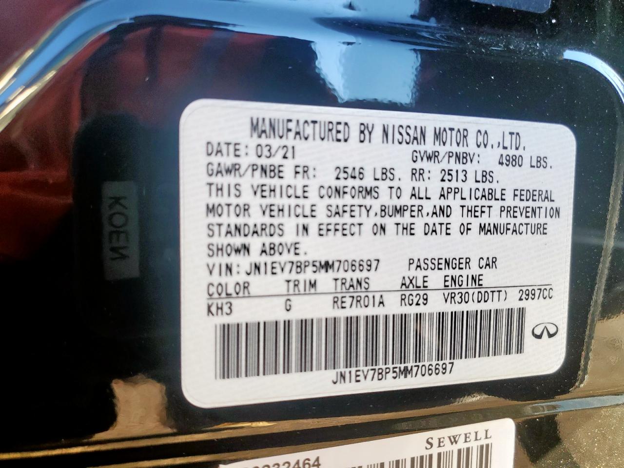 2021 Infiniti Q50 Luxe VIN: JN1EV7BP5MM706697 Lot: 90588245