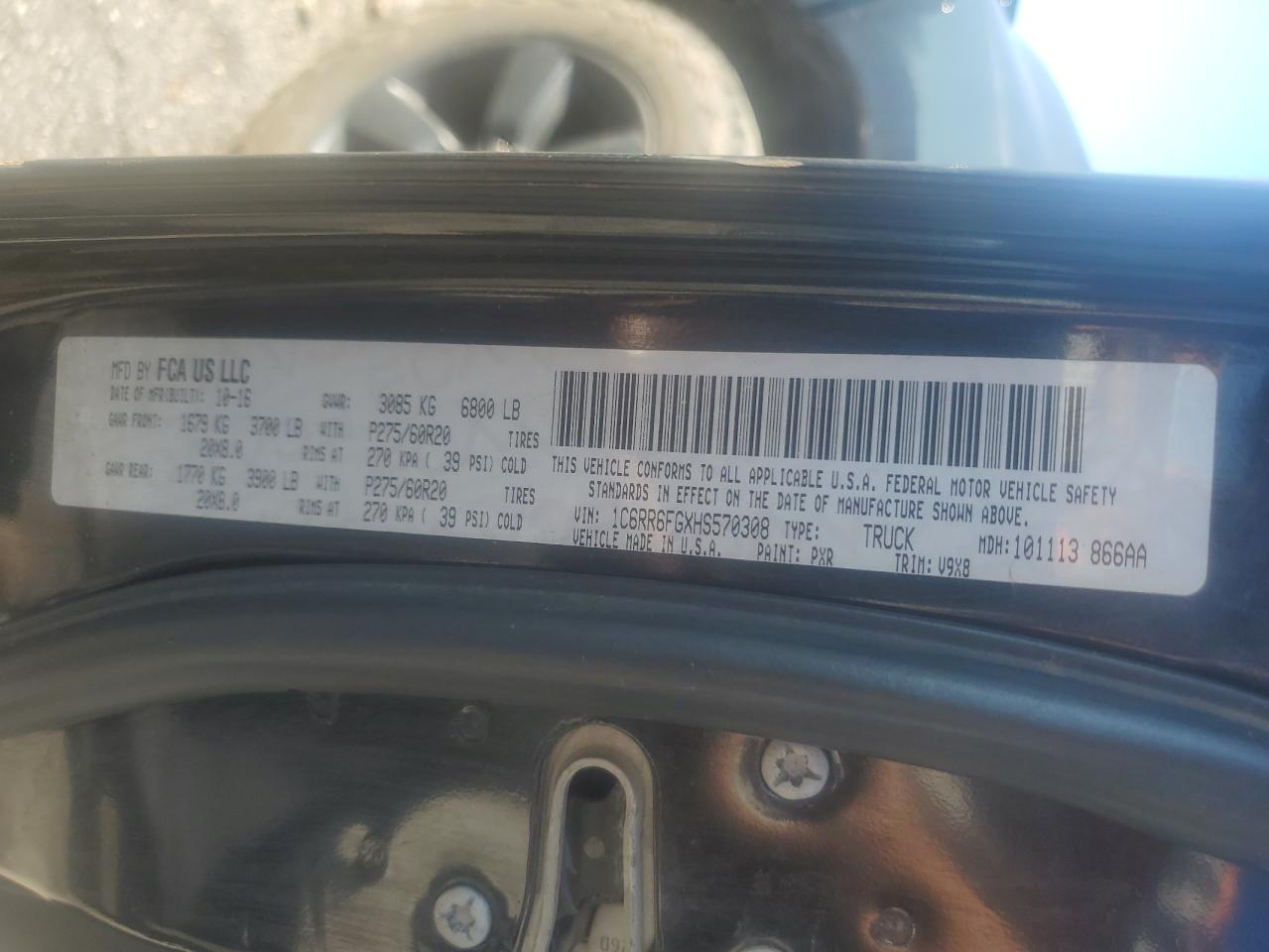 2017 Ram 1500 St VIN: 1C6RR6FGXHS570308 Lot: 86228455