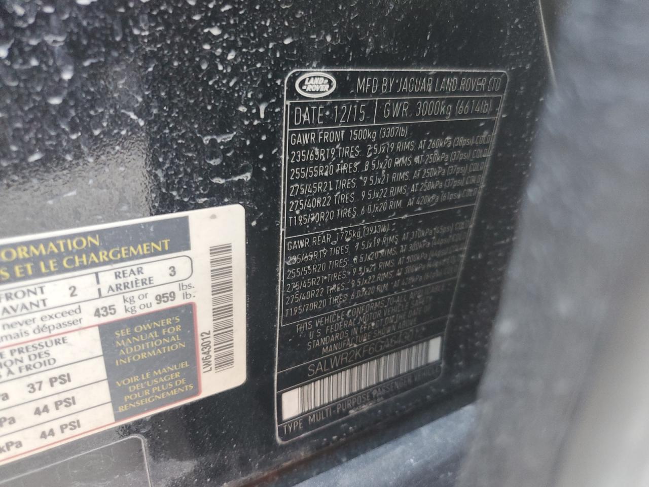 2016 Land Rover Range Rover Sport Hse VIN: SALWR2KF6GA643012 Lot: 87285595