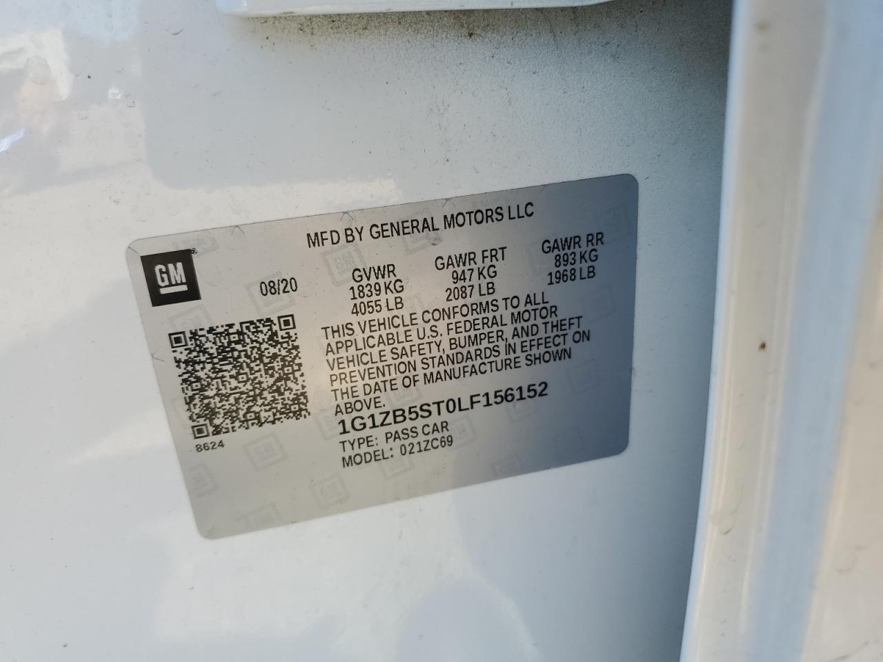 2020 Chevrolet Malibu Ls VIN: 1G1ZB5ST0LF156152 Lot: 86063685