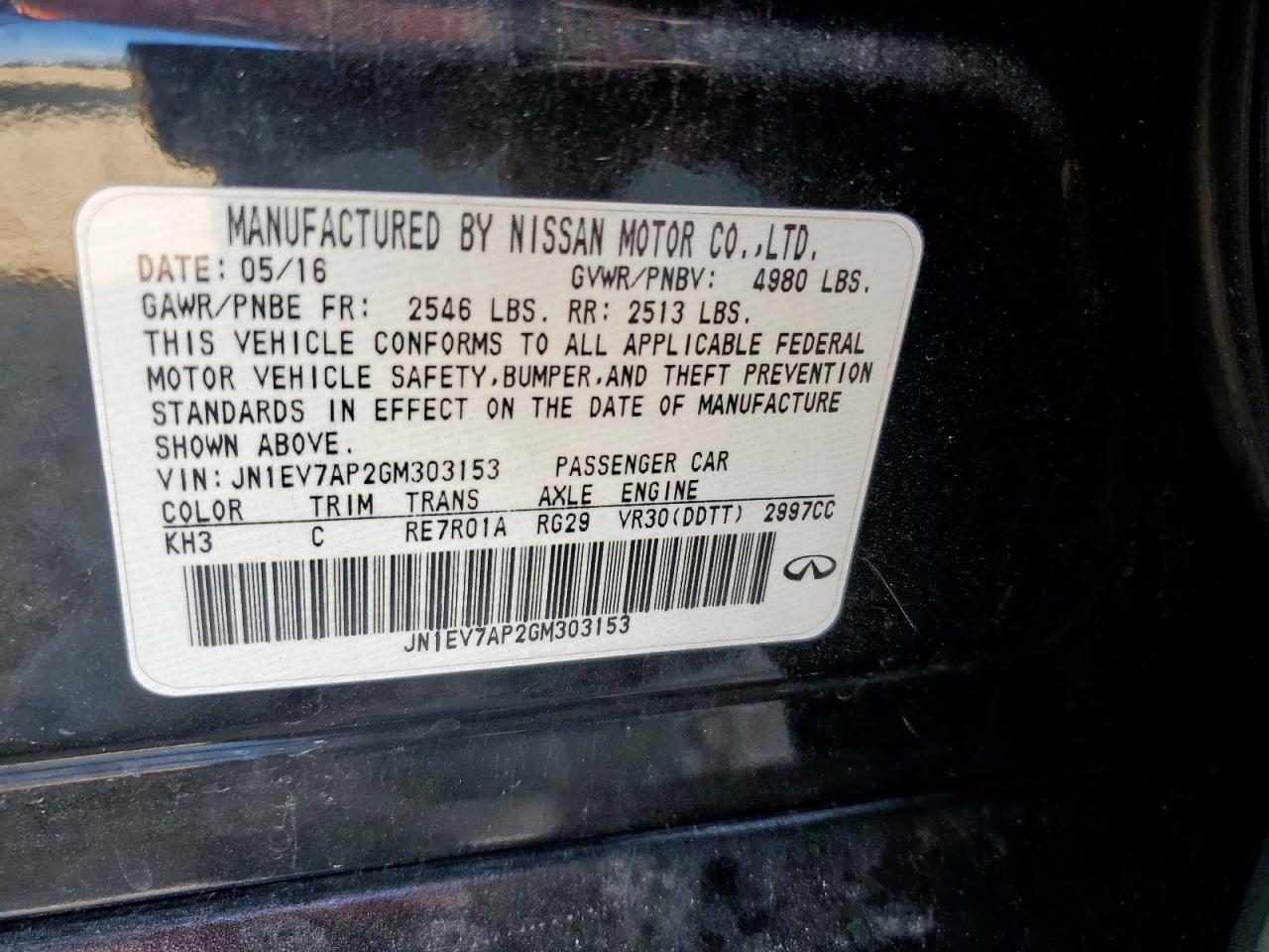 2016 Infiniti Q50 Premium VIN: JN1EV7AP2GM303153 Lot: 90286995