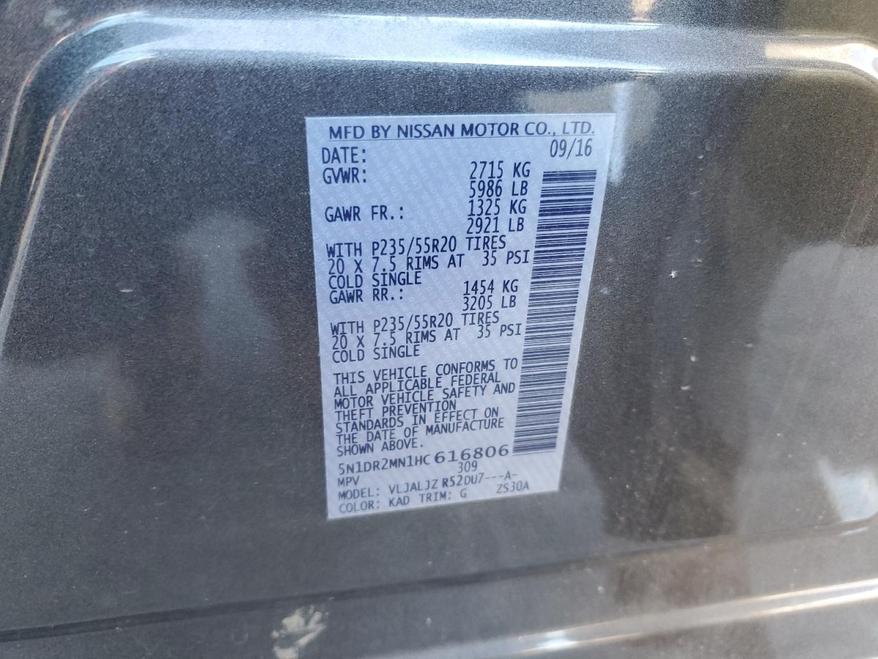 2017 Nissan Pathfinder S VIN: 5N1DR2MN1HC616806 Lot: 82003705