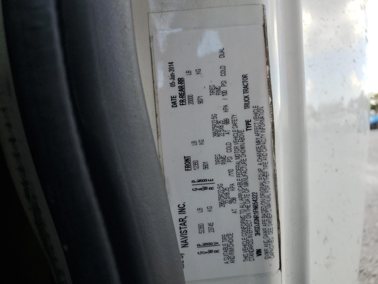 2015 International Prostar VIN: 3HSDJSNR1FN654322 Lot: 85820295