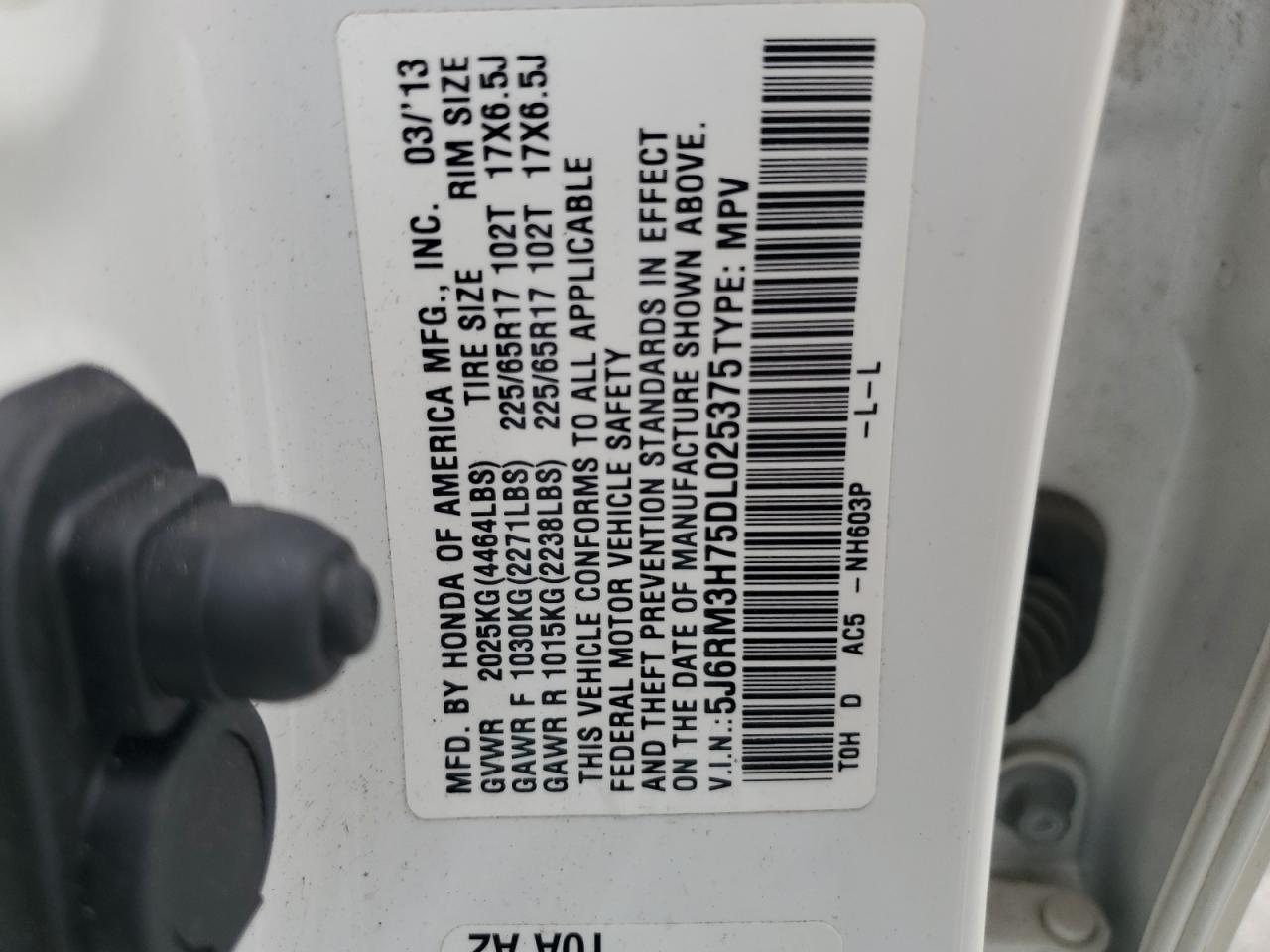 2013 Honda Cr-V Exl VIN: 5J6RM3H75DL025375 Lot: 87113755