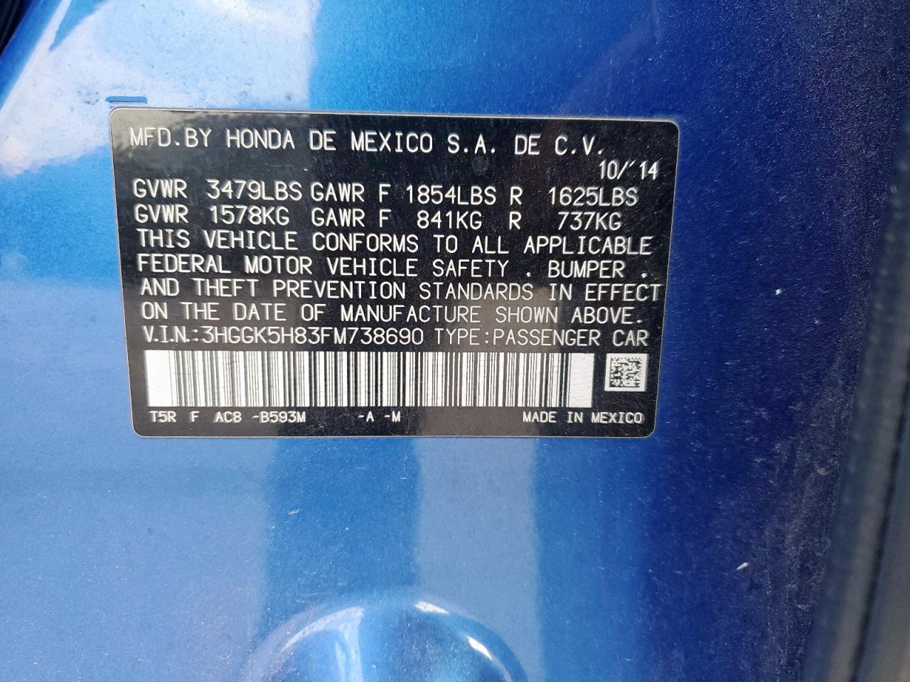 2015 Honda Fit Ex VIN: 3HGGK5H83FM738690 Lot: 85493395